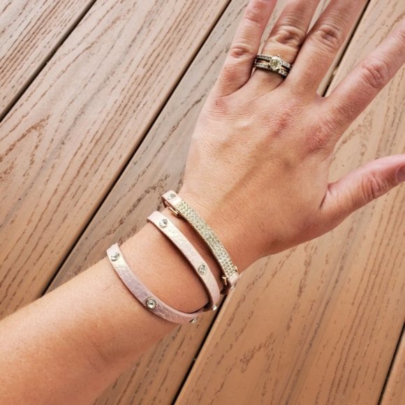 Pastel Pink Faux Leather Wrap Bracelet Rhinestones Glam Party Casual Boho Preppy - Picture 7 of 7